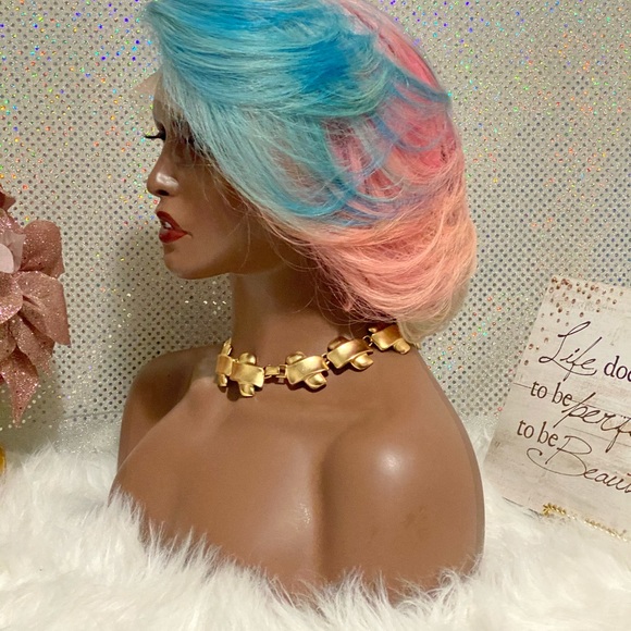 🌺 10" Rainbow Pastel 100% Human Hair Bob Wig 🌺 - Picture 2 of 8